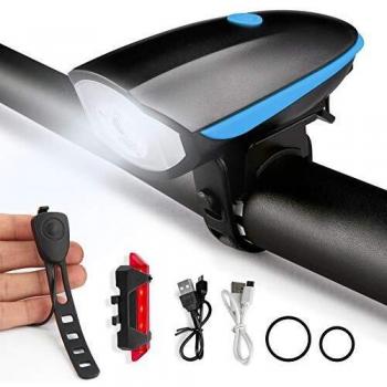 ANVAVA Luz Bicicleta Delantera y Trasera Recargable Conjuntos Linterna Bicicleta LED Faros Impermeable con Bici Campana para Carretera Montaña Cámping Emergencia Noche Ciclismo