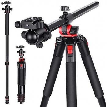 Neewer 2en1 Monopie Trípode de Cámara con Columna Central Giratoria 360°y Placa QR con Cabeza Esférica 184cm Patas de Trípode de Aluminio 4 Secciones para Cámaras DSLR Hasta 15kg