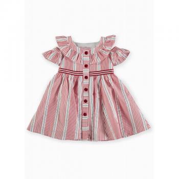 Vestido de niña a rayas con volantes en escote y mangas