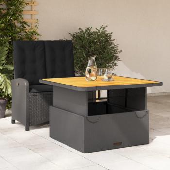 2-Piece Black Poly Rattan Garden Dining Set with Cushions