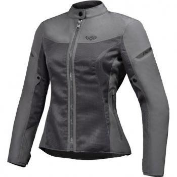 Ixon Chaqueta textil de moto para mujer Fresh Gris con características como material resistente, diseño ergonómico, forro interior, ventilación optimizada y protecciones en codos y hombros