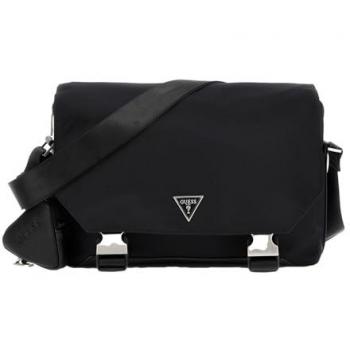 Guess Roma Eco Nylon Flap Messenger Bag - Black, Unisex