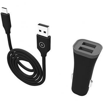 Pack Cargador de Coche Muvit 2 USB 2.4A Negro + Cable Tipo C 1M