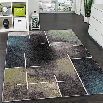 Alfombra Moderna Geométrica en Gris Turquesa Verde 160x220 cm, Corto Pelo, Diseño Atractivo