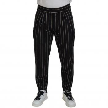 Dolce & Gabbana Black Beige Striped Cotton Stretch Pants - IT46 | S, Slim-fit Trousers, male, Black, Size: S