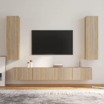 Set de muebles para TV 4 piezas madera contrachapada roble Sonoma Marrón 100x30x30 cm