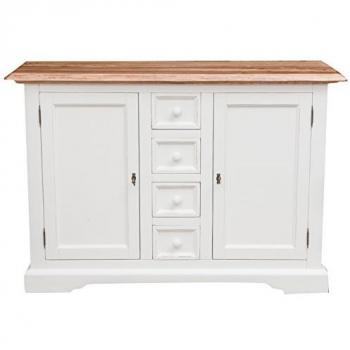 Aparador Country de Madera Maciza Blanco Envejecido 135x45x92 cm
