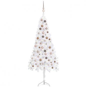 Árbol de Navidad Artificial de Esquina con LED, Bolas y PVC Blanco 180 cm