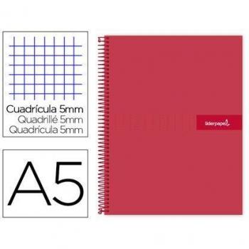 Liderpapel BJ09 Cuaderno, Espiral, Tamano A5, Micro Crafty, Tapa Forrada, Color Rojo, 120h, Peso 90 gr