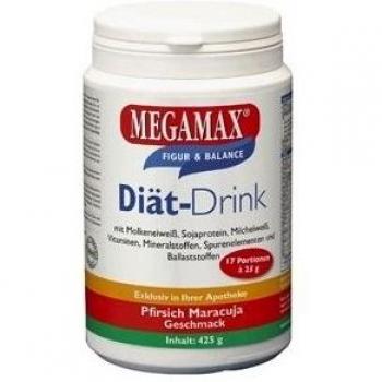 Megamax - Diät Drink - Bebida en polvo para adelgazar y perder grasa - Melocotón-maracuyá - 425 g