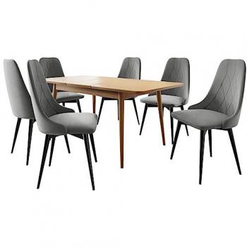 Conjunto de comedor Racine 125, 6 asientos, 140x80x76cm, color marrón y negro con tapizado Magic Velvet