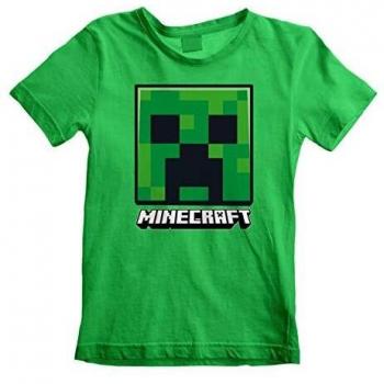 Camiseta Minecraft - Cara de Creeper (Unisex, Verde) 3-4 años