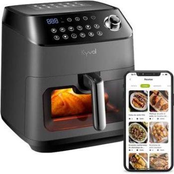 Freidora sin Aceite KYVOL AF600 WIFI - 5,68 L, 1,5 Kg, Ventana Transparente, Panel Táctil LED con 12 Programas Preestablecidos, Cesta Cerámica Apta para Lav