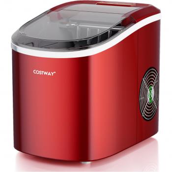 Costway Máquina de Hacer Hielo de Encimera Eléctrica 2,2 L para Cubitos de Hielo Forma de Bala 12kg/24h con Cuchara Cesta Removible Rojo