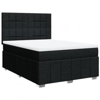 Cama Box Spring con Colchón Tela Negro 140x200 cm