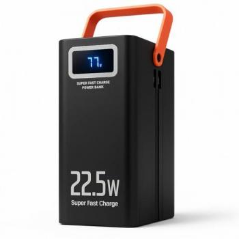 PowerBank Klack 100000mAh Carga Rápida 22.5W con 4 USB-A, 2 Cables Integrados (USB-C y Lightning), Pantalla Digital y Linterna LED
