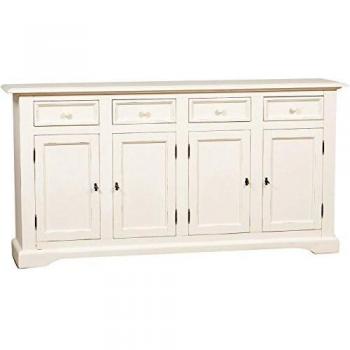 Aparador Country de Madera Maciza de Tilo con Acabado Blanco Envejecido 202x45x103 cm
