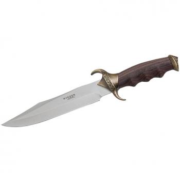 Electropolis Cuchillo arabe Joker con puño en Madera bubinga - zamak, Hoja de 19 cm, Acero INOX 420, virola zamak, Funda de Cuero, CB89-B + Tarjeta Multiusos de Regalo