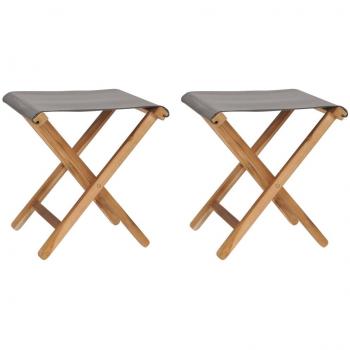 vidaXL Folding Chairs 2 pcs Solid Teak Wood and Fabric Dark Grey