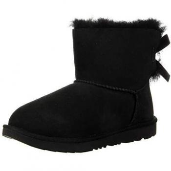 Kids' UGG Mini Bailey Bow II Classic Sheepskin Boots in Pure Black, Size 32.5