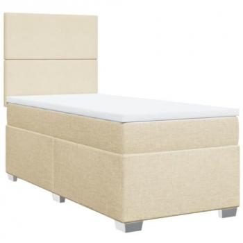Cama Box Spring con Colchón Tela Color Crema 90x200 cm
