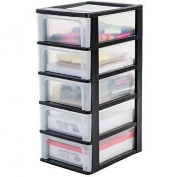 Iris Ohyama, Torre de almacenamiento, organizador, 5 cajones de 7 L, tamaño A4, cajones transparentes, oficina, sala de estar - Organizer Chest OCH-2005 - Negro