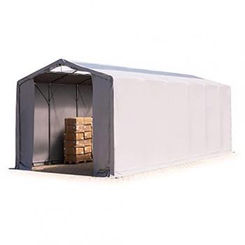 Carpa almacén industrial TOOLPORT 6x12 m, altura lateral 3,6 m, entrada con cremallera, claraboya, PVC 850 N 100% impermeable, color gris