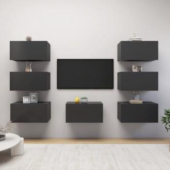 Mueble TV 7 piezas gris 30,5x30x60 cm madera multicapa