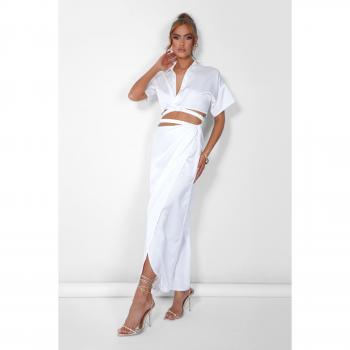 Strappy Wrap Midi Satin Skirt in Cream