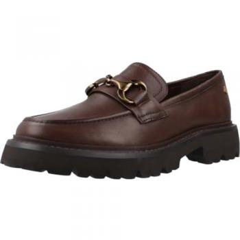 Mocasines de mujer en piel marrón 161872, modelo Carmela, plano y casual