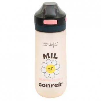 Botella Margarita Mr Wonderful - Mil razones para sonreír - Botella de Tritán libre de BPA - Cierre Hermético y muy Ligera - Capacidad 600 ml - Dimensiones 27x7x7 Cms