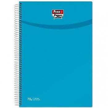 Fixo Paper 98853136. Cuaderno Espiral, Cuadrículado 4 mm con Margen, 100 Hojas, 70 g, Turquesa, Folio, Tapas Polipropileno
