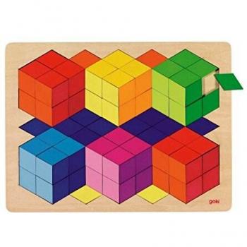 Goki-57664 Puzzles de Madera Óptico En 3D, Multicolor