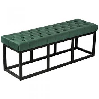 Banco Polson de 120 cm con patas de metal y tapizado en terciopelo verde claro