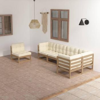 Sofá de jardín 6 PCs con cojines de madera de pino macizo