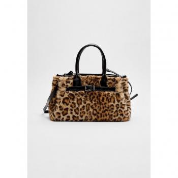 Beige Faux Fur Buckle City Bag