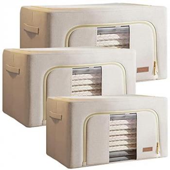 Set Super de 3 Cajas de Almacenamiento de Ropa Plegables, 24L + 66L + 100L, Material Textil