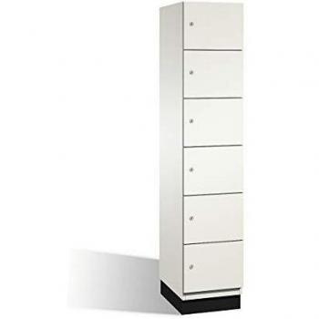 Armario de compartimentos bajo llave Cambio C+P, 6 compartimentos, puertas de acero blanco, ancho 400 mm