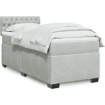 Cama box spring con colchón de muelles gris claro 100x200 cm terciopelo