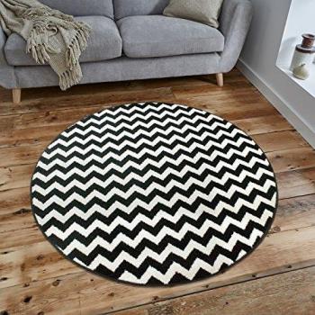 Homemania Alfombra Hecha a máquina Zigzag Impresa, Moderna, Negra, Crema de Polipropileno, 150 x 150 cm