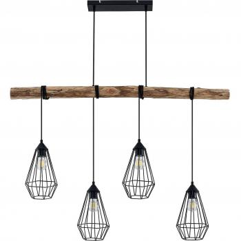 Lámpara colgante Eldarion de Lindby, tradicional, en marrón, hecha de madera, para salón y comedor, con 4 luces E27
