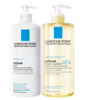 La Roche-Posay Lipikar Lait Body Milk 750ml + Lipikar Huile Lavante AP+ Cleansing Oil 750ml Pack Duo