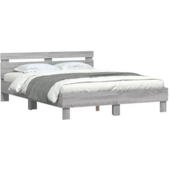 Cama con cabecero y luces LED gris Sonoma 150x200 cm