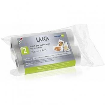 2 rollos de plástico gofrado de 20x600 cm. Laica VT3508 especial para el envasado al vacío de alimentos, libre de BPA.