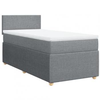 Cama box spring con colchón de tela gris claro 80x200 cm