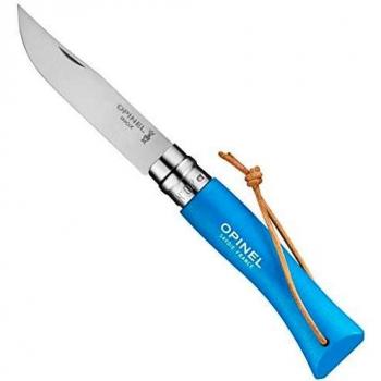 Opinel No. 7 Baroudeur Outdoor Pocket Knife - Cyan, Stainless Steel Blade with Leather Lanyard