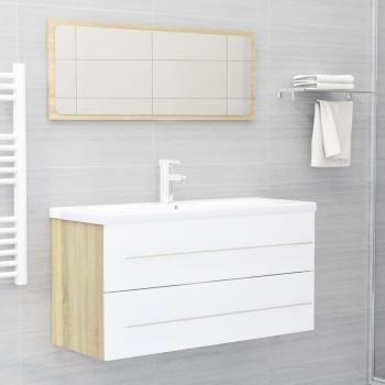 Set de muebles de baño 2 piezas aglomerado blanco roble Sonoma