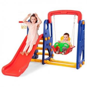 Toddler 3-in-1 Swing Set with Slide & Basketball Hoop