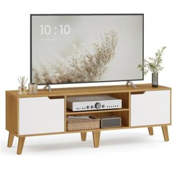 Mueble de TV con Estante Ajustable para Televisores de Hasta 65 Pulgadas, 147 cm de Largo, Estilo Transicional, Color Marrón, 6 Pasacables