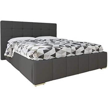 Cama Florence 101 Doble con Somieres y Cuero Ecológico, 160x200 cm, Gris, 178x216x105 cm